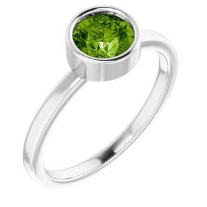 14K White 6 mm Round Peridot Ring - 71806:608:P