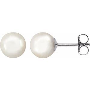 14K White 7 mm White Akoya Cultured Pearl Earrings - 61103:104:P