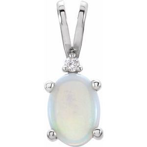 14K White 7x5 mm Oval 4-Prong Accented Cabochon Pendant Mounting    - 1139:100:P