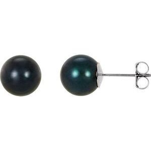 14K White 8 mm Black Akoya Cultured Pearl Earrings - 61104:105:P