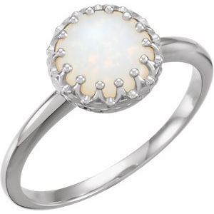 14K White 8 mm Round Opal Ring - 71560:70000:P