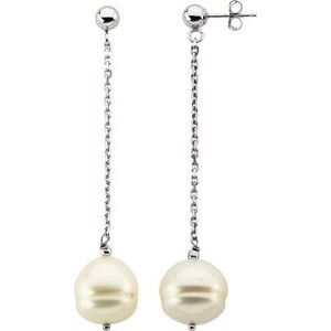 14K White 9-11 mm Freshwater Cultured Pearl Dangle Earrings - 65763:60003:P