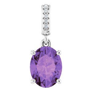14K White 9x7 mm Oval Amethyst and .03 CTW Diamond Pendant - 85655:70003:P