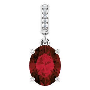 14K White 9x7 mm Oval Mozambique Garnet and .03 CTW Diamond Pendant - 85655:70001:P