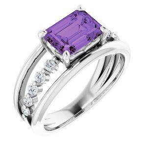 14K White Amethyst & 1/5 CTW Diamond Ring - 72059:6001:P