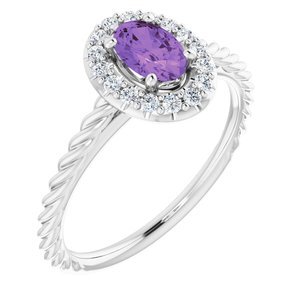 14K White Amethyst & 1/8 CTW Diamond Ring   - 72014:6004:P