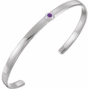 14K White Amethyst Cuff 6" Bracelet - BRC764:60001:P