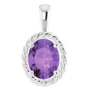 14K White Amethyst Rope Pendant - 86393:60000:P
