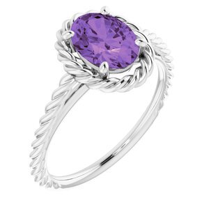 14K White Amethyst Rope Ring - 71837:60000:P