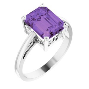 14K White Amethyst Scroll Setting Ring - 70534:100:P