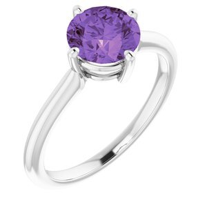 14K White Amethyst Solitaire Ring  - 72016:6000:P