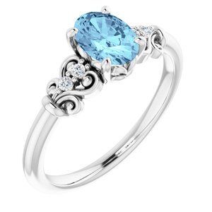 14K White Aquamarine & .04 CTW Diamond Ring    - 71913:60009:P