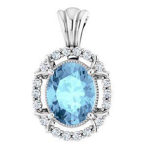 14K White Aquamarine & 1/6 CTW Diamond Pendant   - 86723:6000:P