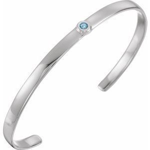 14K White Aquamarine Cuff 6" Bracelet - BRC764:60002:P
