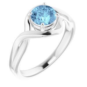 14K White Aquamarine Ring  - 71840:60003:P