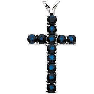 14K White Blue Sapphire Cross Pendant - R8041S:100:P