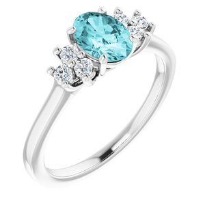 14K White Blue Zircon  & 1/5 CTW Diamond Ring - 71604:70019:P