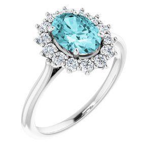 14K White Blue Zircon & 3/8 CTW Diamond Ring - 71606:70021:P