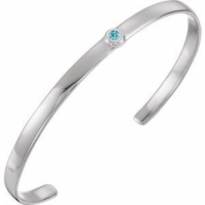 14K White Blue Zircon Cuff 6" Bracelet - BRC764:60010:P