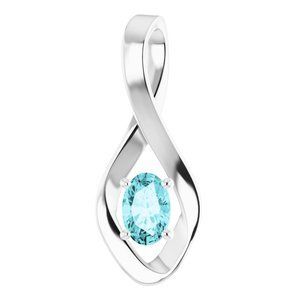 14K White Blue Zircon Pendant              - 86421:60047:P