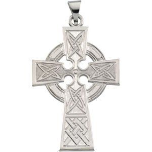 14K White Celtic-Inspired Cross Pendant   - R16012:178404:P