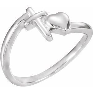 14K White Cross & Heart Chastity Ring - R16678:100002:P