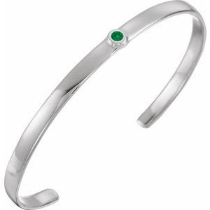 14K White Emerald Cuff 6" Bracelet - BRC764:60003:P