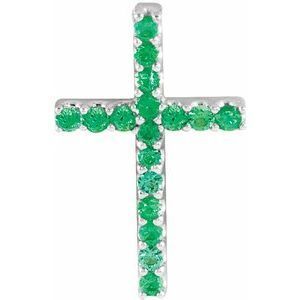 14K White Emerald Petite Cross Pendant       - R42147:60032:P