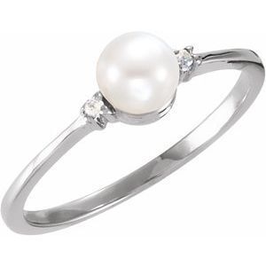 14K White Freshwater Cultured Pearl & .025 CTW Diamond Ring - 6194:600:P