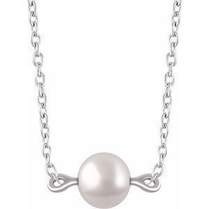 14K White Freshwater Cultured Pearl 16-18" Necklace - 652839:60002:P