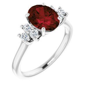14K White Garnet Mozambique & 1/4 CTW Diamond Ring - 71604:70005:P