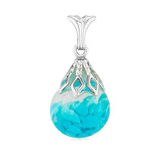 14K White Gold 10mm Floating Turquoise Pendant - 05-193W-TQ