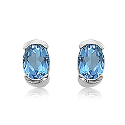 14K White Gold 2-7 x 5 Oval Swiss Blue Topaz Earrings
