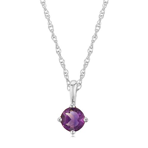 14K White Gold 4mm Amethyst Necklace - 05-812W-02