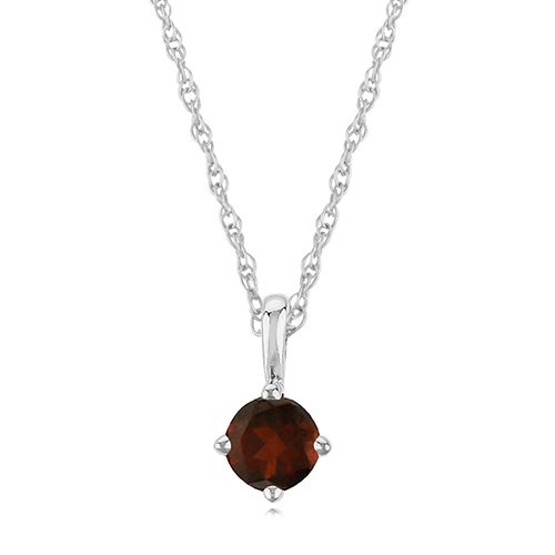 14K White Gold 4mm Garnet Necklace - 05-812W-01