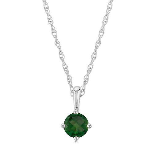 14K White Gold 4mm Gen Emerald Necklace - 05-812W-05