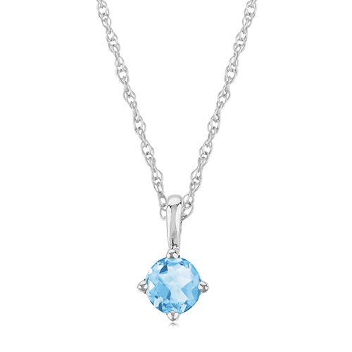 14K White Gold 4mm Sky Blue Topaz Necklace - 05-812W-03