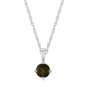 14K White Gold 4mm Smokey Quartz Necklace - 05-812W-06
