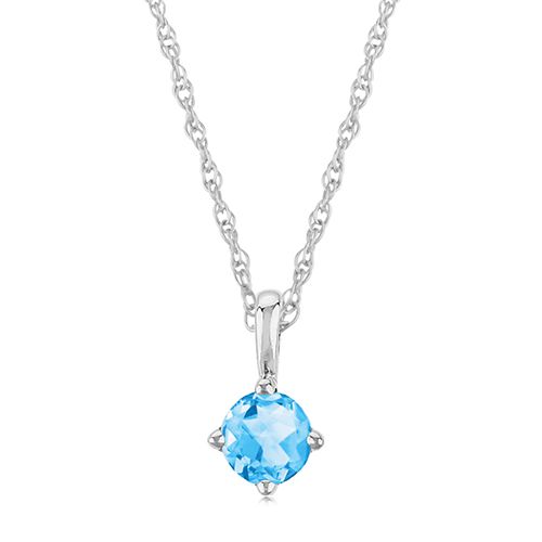 14K White Gold 4mm Swiss Blue Topaz Necklace - 05-812W-12