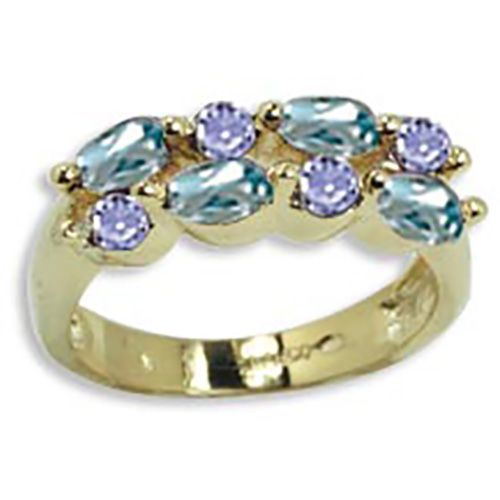 14K White Gold Double Linear Blue Topaz Ring