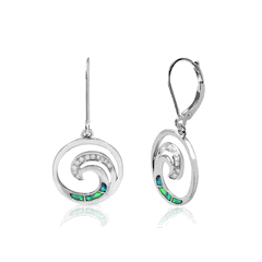 14K White Gold Opal Inlay Waves Earrings