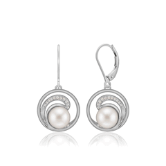 14K White Gold Pearl Waves Earrings