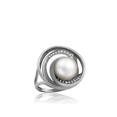 14K White Gold Pearl Waves Ring