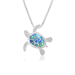 14K White Gold Sea Life Turtles Pendant