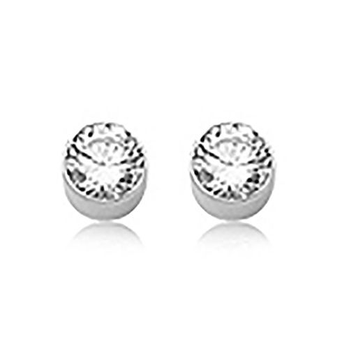 14K White Gold Tube Set with 4mm CZ Earrings