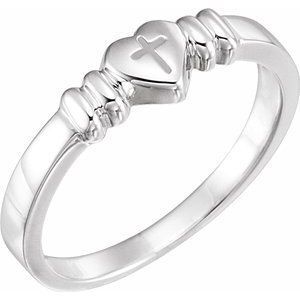 14K White Heart & Cross Chastity Ring Size 6 - R7027:63469:P