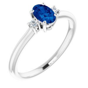 14K White Lab-Grown Blue Sapphire & .04 CTW Diamond Ring   - 72018:6000:P