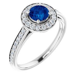 14K White Lab-Grown Blue Sapphire & 1/3 CTW Diamond Ring   - 72020:6000:P