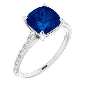 14K White Lab-Grown Blue Sapphire & 1/5 CTW Diamond Ring - 71609:70000:P