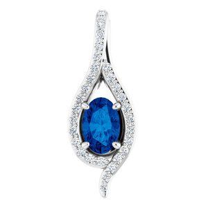 14K White Lab-Grown Blue Sapphire & 1/8 CTW Diamond Pendant - 86576:60000:P